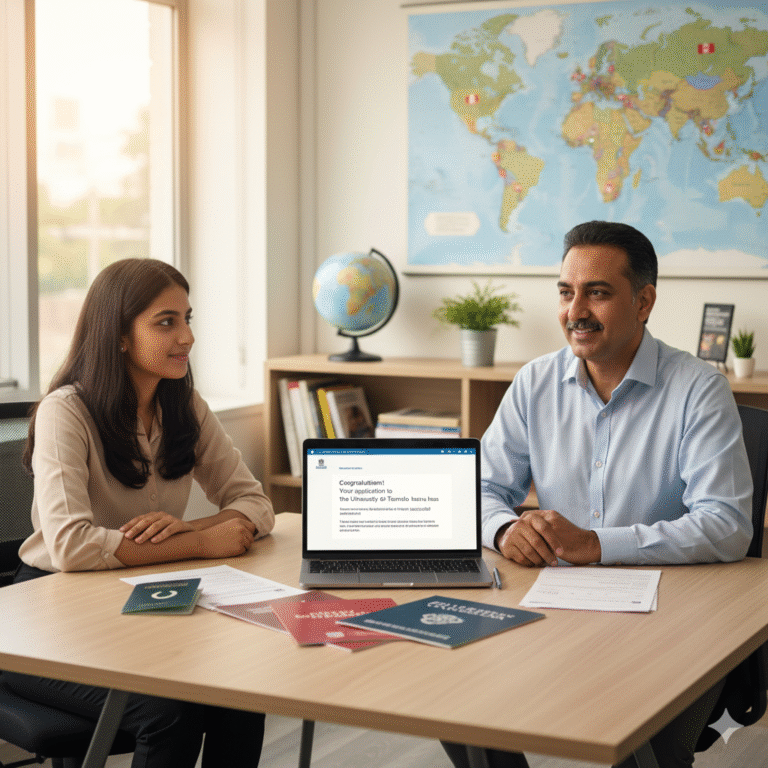 Student consulting work visa expert in Lahore for university admission abroad.