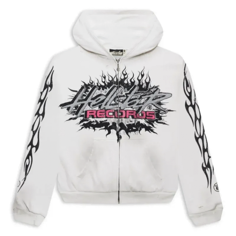 Hellstar Records Glitter Zip-Up White Hoodie