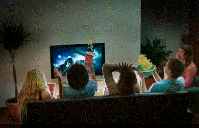 Illustration of a family watching on-demand TV using ifvod TV and IPTV streaming services on multiple devices.