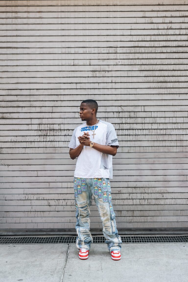 Modern Street Outfit with Who Decides War Patch Jeans