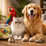 Pets enjoying a cozy living room