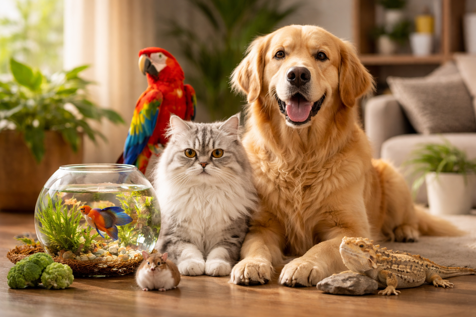 Pets enjoying a cozy living room
