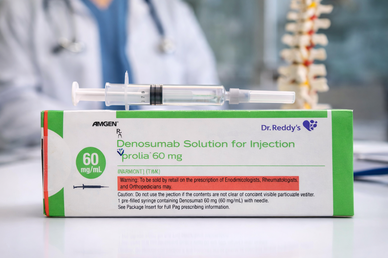 Prolia 60mg injection vial for osteoporosis treatment reducing fracture risk